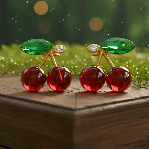 Cute Cherry Stud Earrings Dainty Minimalist | 925 Sterling Silver Posts 🍒 - Picture 6 of 10